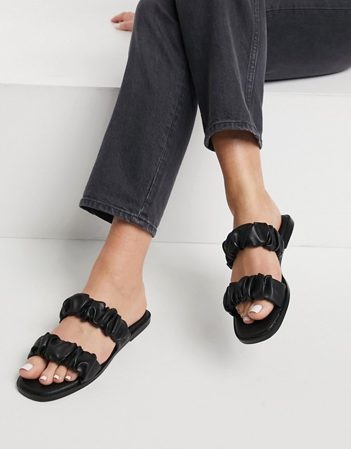 ASOS DESIGN Fanned ruffle flat sandals in black