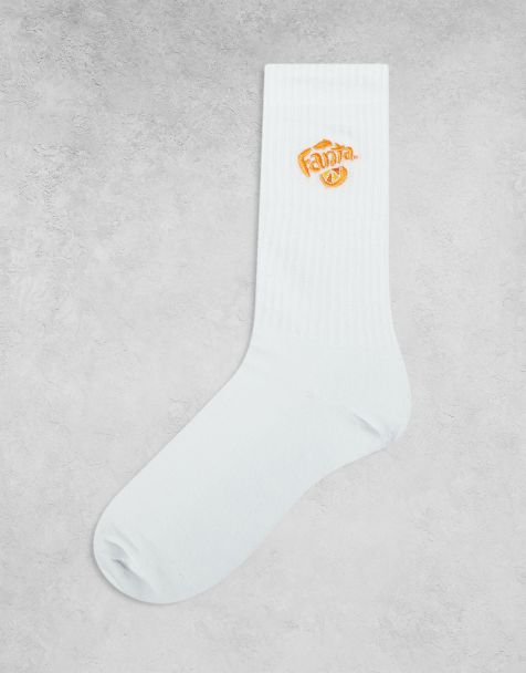 ASOS DESIGN Fanta logo embroidery sock in white