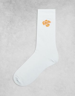 ASOS DESIGN ASOS DESIGN Fanta logo embroidery socks in white - WHITE