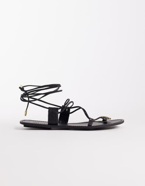 ASOS DESIGN Fantasy premium skinny strap sandal with nuggets in black leather - view 1