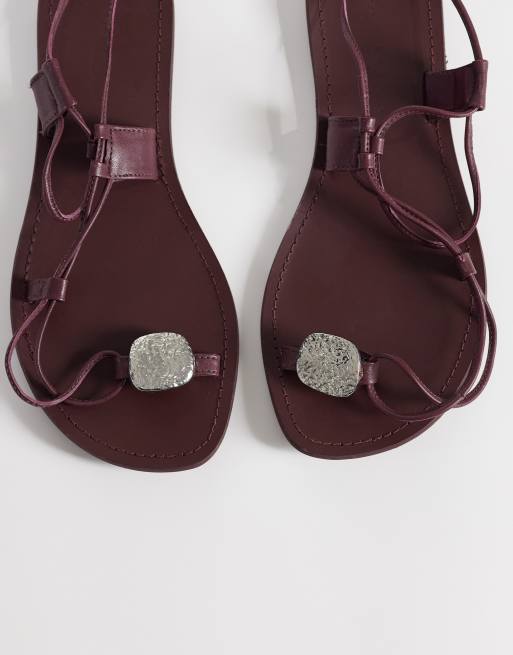 ASOS DESIGN Fantasy premium skinny strap sandal with nuggets in burgundy leather, 2 of 4