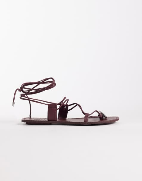 ASOS DESIGN Fantasy skinny strap sandals with nuggets in burgundy - view 1