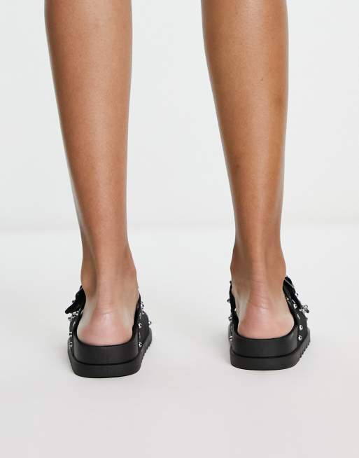 Glamorous double buckle slides in black