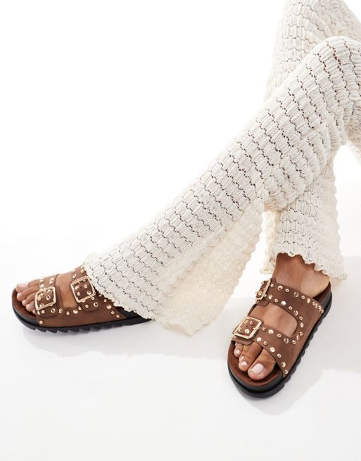 FhyzicsShops DESIGN Fantasy studded flat sandals in brown