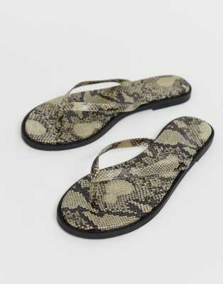 ASOS DESIGN Fantom flip flops in snake 