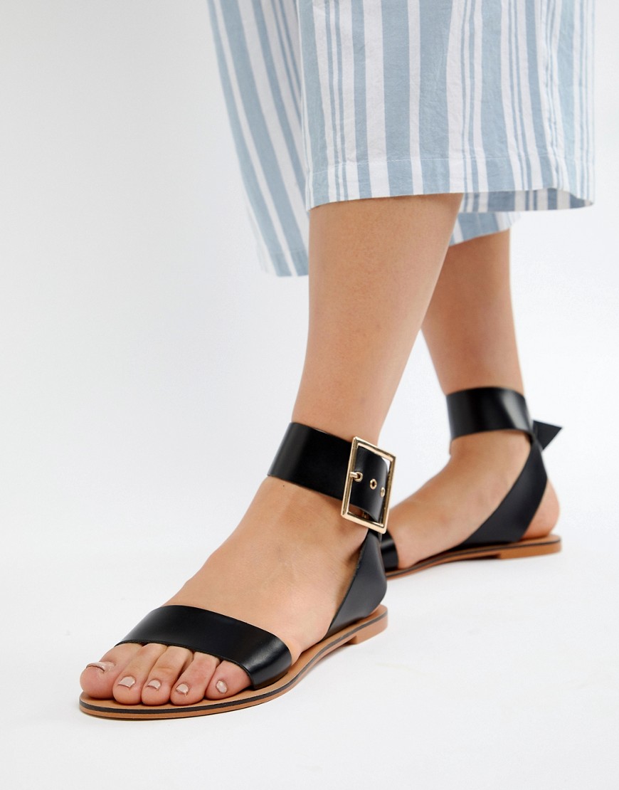 ASOS DESIGN - Farah - Platte sandalen van leer-Zwart
