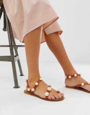 sandales plates perles