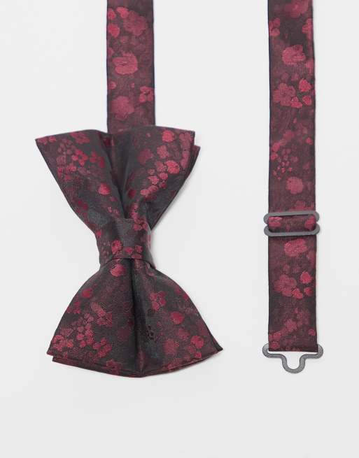 ASOS DESIGN - Farfallino in raso bordeaux a fiori