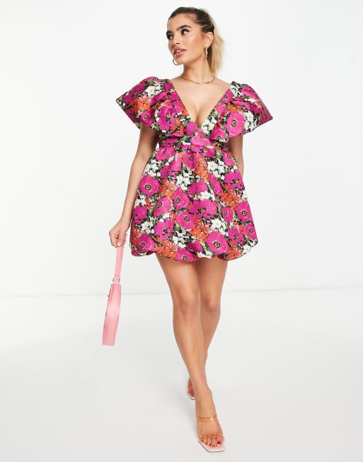 ASOS DESIGN – Färgglad blommig miniklänning med bubbeldesign