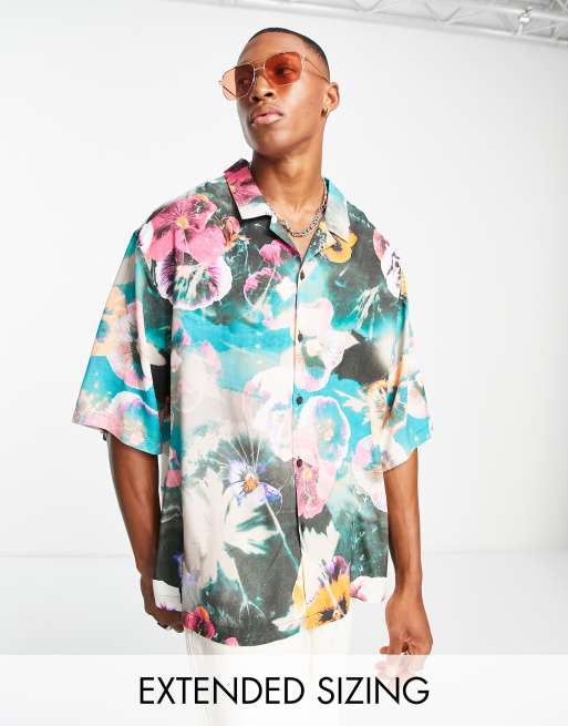 ASOS DESIGN – Färgglad, blommig skjorta i oversize med kragslag och sänkt axelsöm