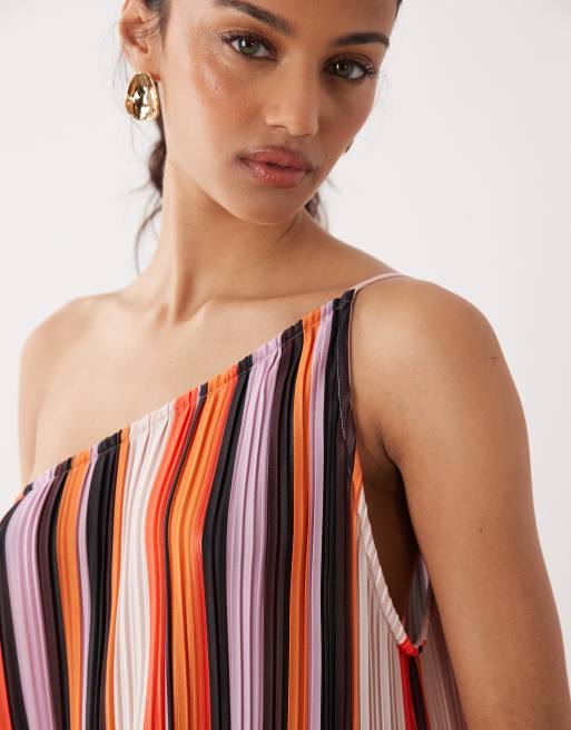 ASOS DESIGN – Färgglad, randig, enaxlad maxiklänning med plissering, 2 av 4