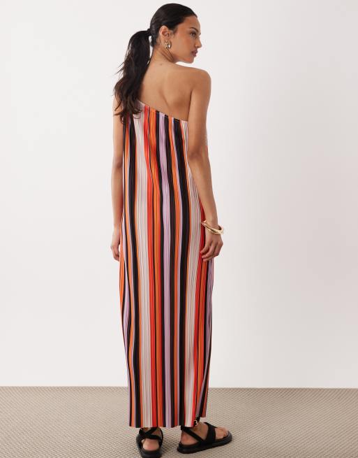 ASOS DESIGN – Färgglad, randig, enaxlad maxiklänning med plissering, 4 av 4