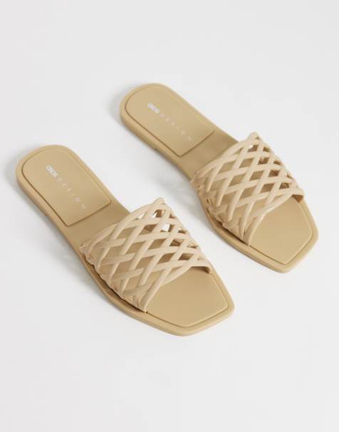 ASOS DESIGN – Faris – Szarobrązowe plecione klapki gumowe na płaskiej podeszwie - view 1