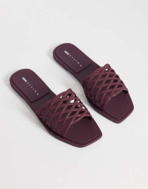ASOS DESIGN – Faris – Vinröda, vävda, platta mules i jelly - view 1