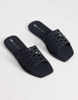 Asos Design Faris Woven Jelly Flat Mules In Black
