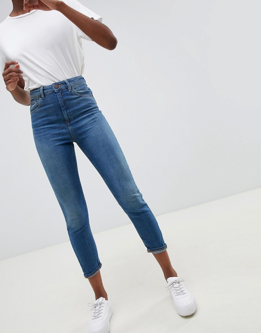 ASOS DESIGN – Farleigh – Blå mom skinny jeans med hög midja