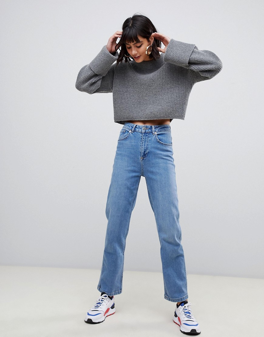 ASOS DESIGN – Farleigh – Blå stentvättade jeans med raka ben och hög midja