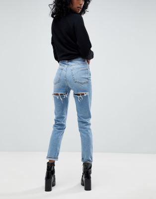 asos design farleigh high waist slim mom jeans in light stone wash