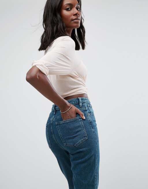 ASOS DESIGN Farleigh high waist slim mom jeans in bergamot green cast, 3 of 4