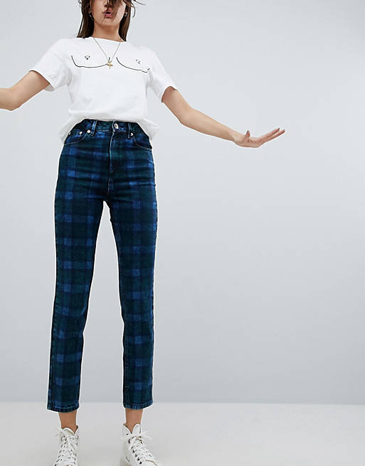 ASOS DESIGN Farleigh high waist slim mom jeans in check print