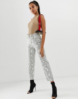 ASOS DESIGN Farleigh high waisted straight leg jeans in coated mono snake print with neon thread detail-Multi