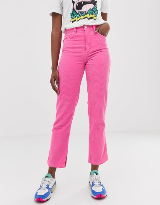 ASOS DESIGN Farleigh high waisted straight leg jeans in pink cord with ...