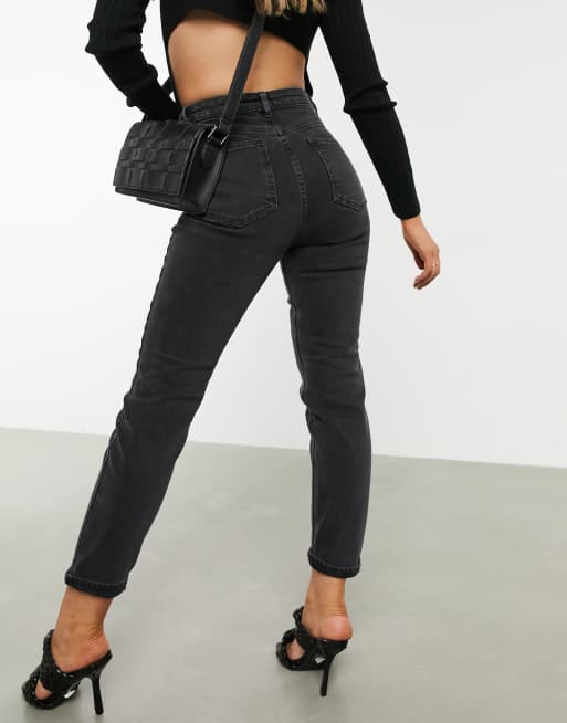 Jean mom fit noir best sale taille haute