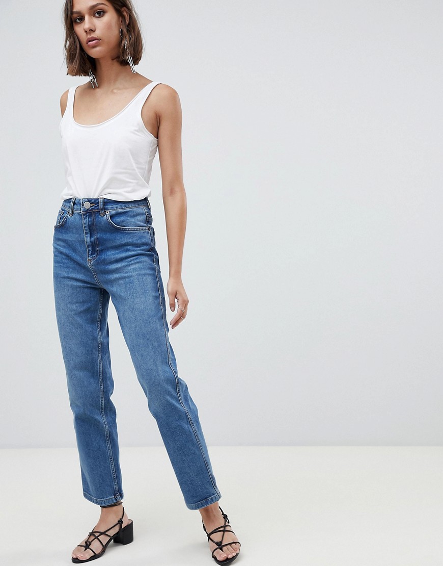 ASOS DESIGN - Farleigh - Jeans met rechte pijpen en hoge taille in dark stone wash-Blauw