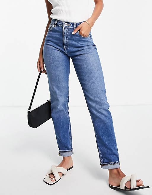 ASOS DESIGN - Farleigh - Mom jeans slim a vita alta lavaggio medio autentico