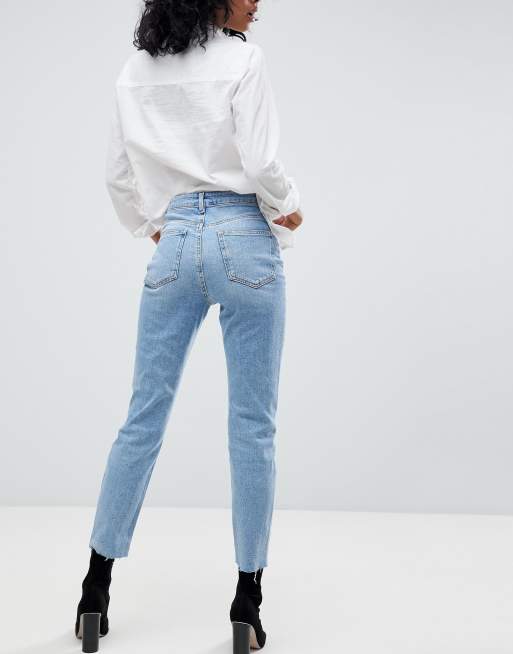 ASOS DESIGN - Farleigh - Mom jeans slim a vita alta lavaggio vintage con strappi al ginocchio e rammendi, 2 di 4