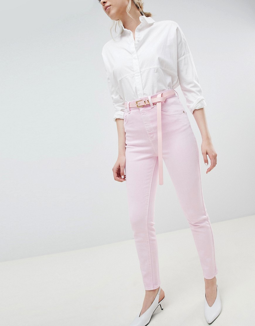 ASOS DESIGN – Farleigh – Rosa mom jeans med hög midja och skärp