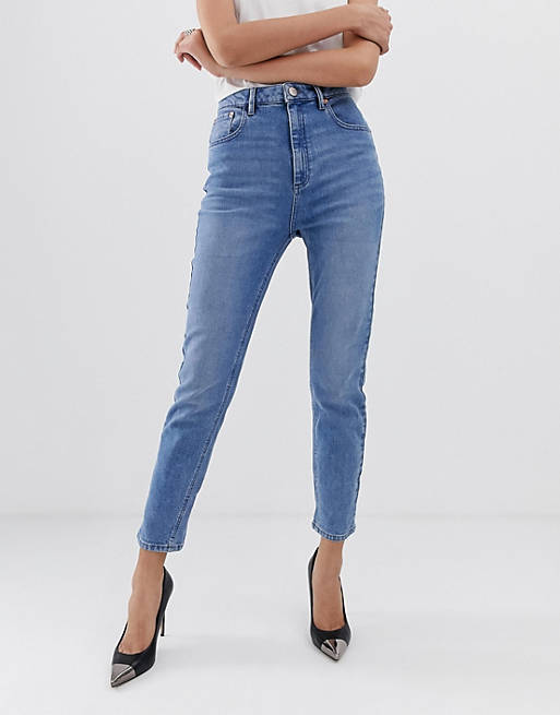 ASOS DESIGN – Farleigh – Schmale Mom-Jeans in heller Stone-Waschung mit hohem Bund