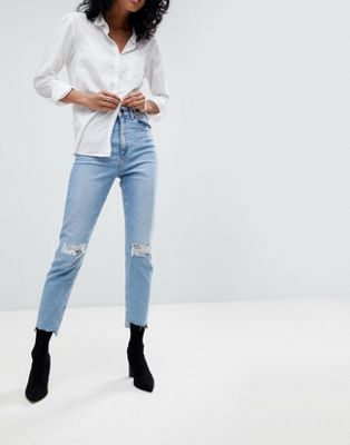 ASOS DESIGN – Farleigh – Schmale Mom-Jeans in heller Vintage-Waschung mit hohem Bund