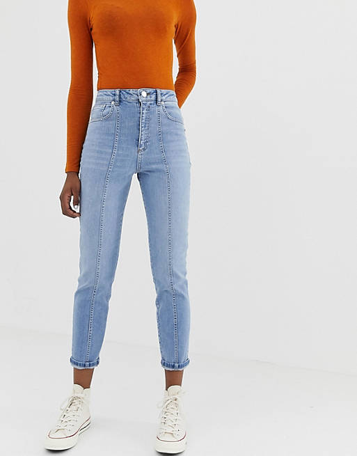 ASOS DESIGN – Farleigh – Schmale Mom-Jeans mit hohem Bund und vertikalen Nähten, halbverwaschen