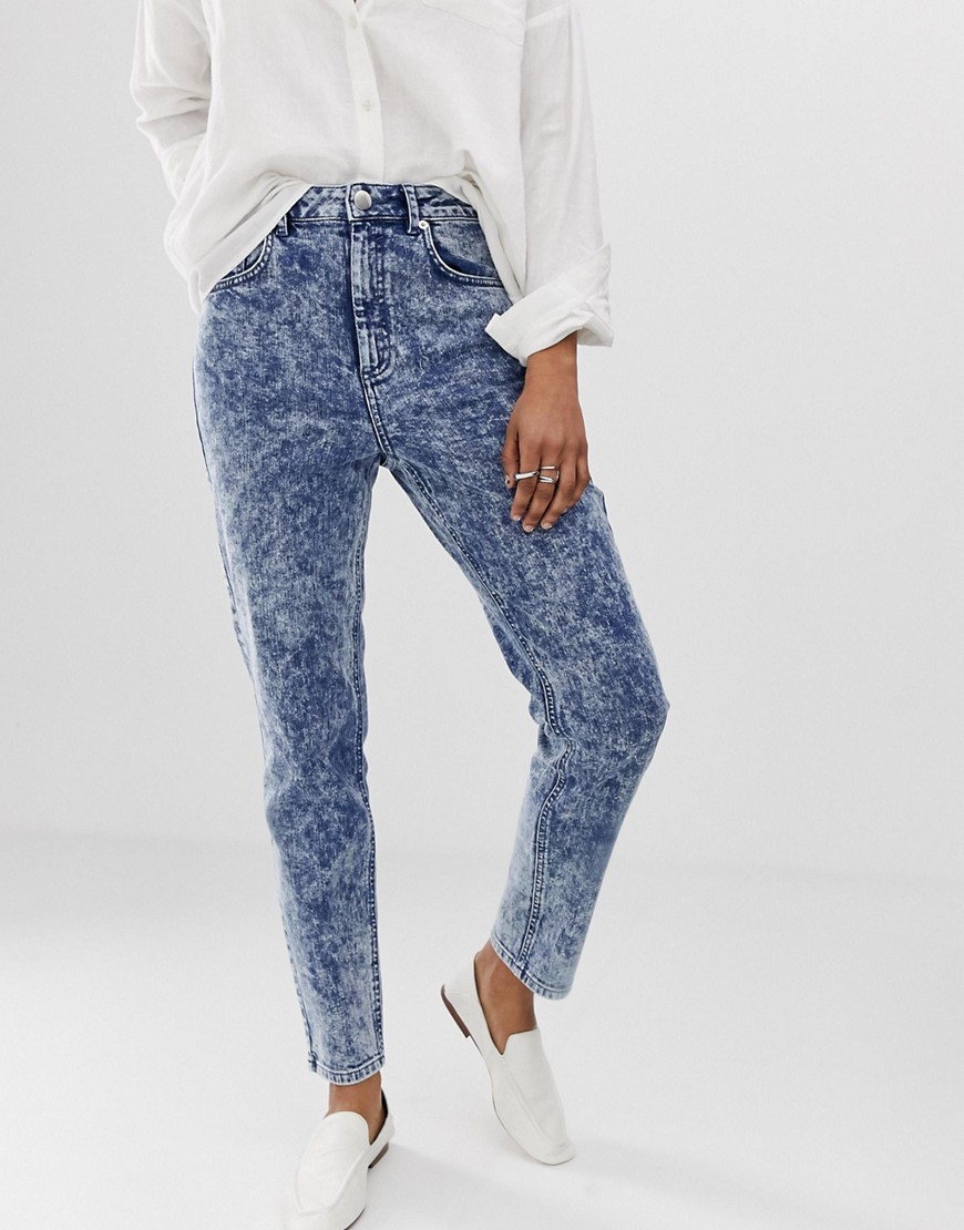 ASOS DESIGN - Farleigh - Smalle mom jeans met hoge taille en felblauwe acid wash
