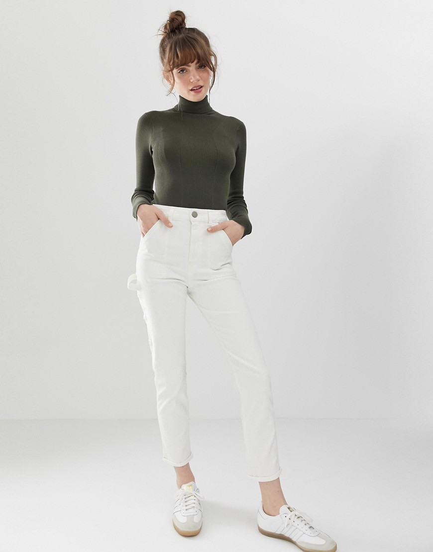 ASOS DESIGN - Farleigh - Smalle mom jeans met hoge taille in gebroken wit en worker-details