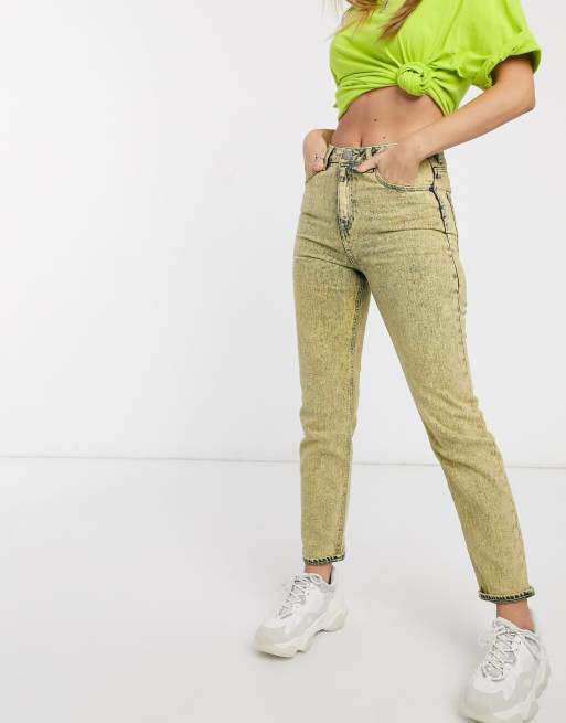 ASOS DESIGN - Farleigh - Smalle mom jeans met hoge taille in geel