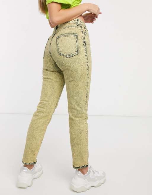 ASOS DESIGN - Farleigh - Smalle mom jeans met hoge taille in geel, 2 van 4