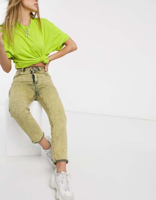 ASOS DESIGN - Farleigh - Smalle mom jeans met hoge taille in geel, 4 van 4
