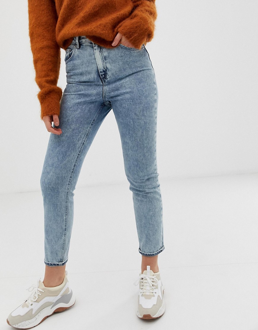 ASOS DESIGN - Farleigh - Smalle mom jeans met hoge taille in jaren 80 acid wash-Blauw