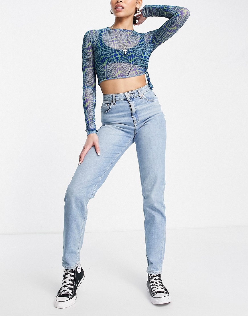 ASOS Design - Farleigh - Smalle mom jeans met hoge taille in stonewash-Blauw