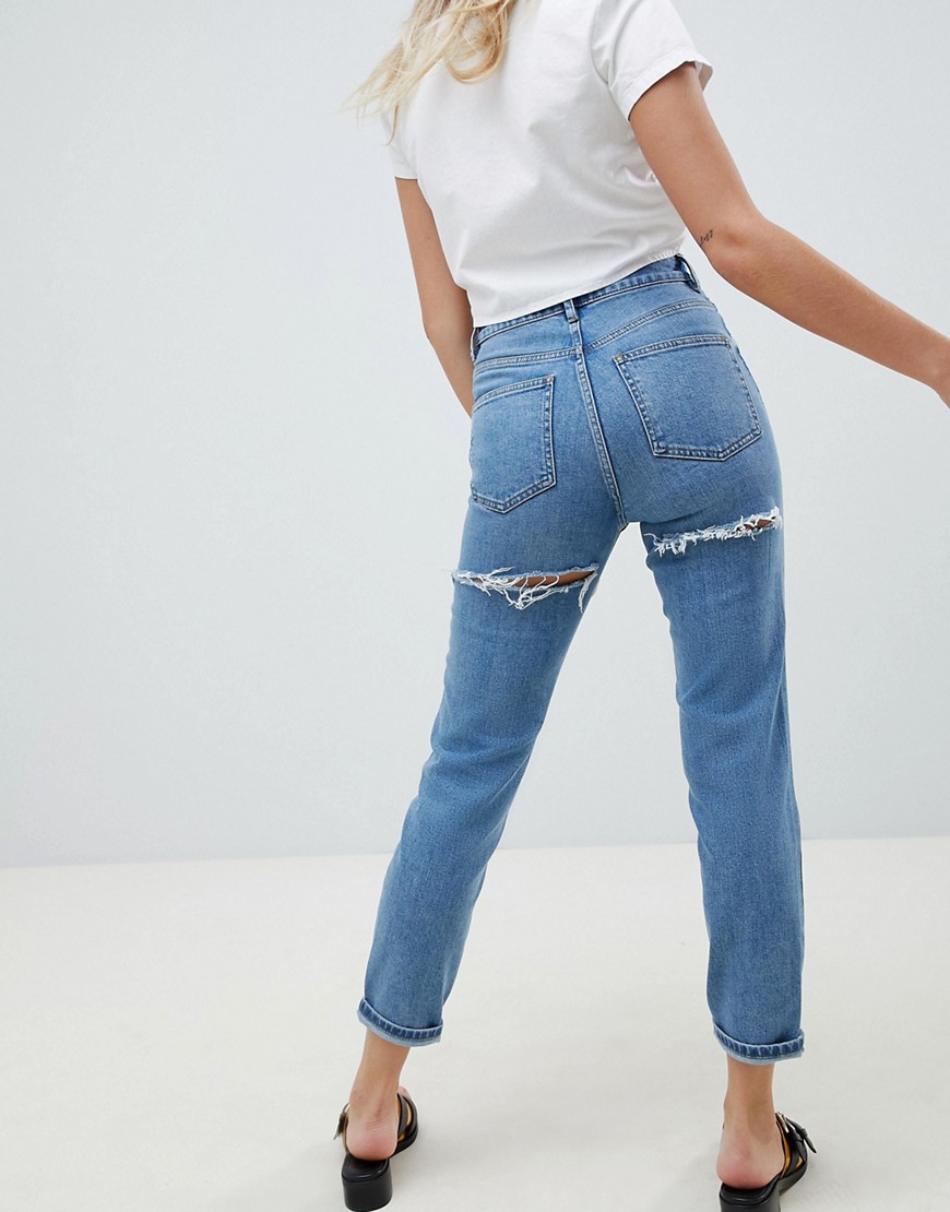 ASOS DESIGN Farleigh smalle, højtaljede 80'er-jeans i lys stonewash med slidser bagpå-Blå
