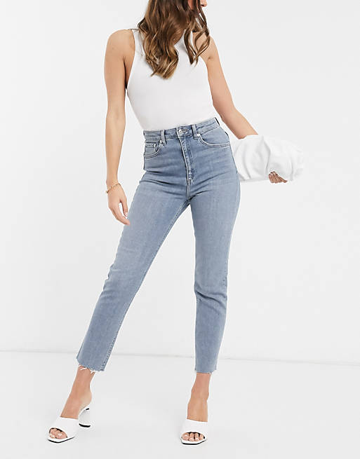 ASOS DESIGN – Farleigh Slim – Hoch geschnittene Mom-Jeans in heller Waschung