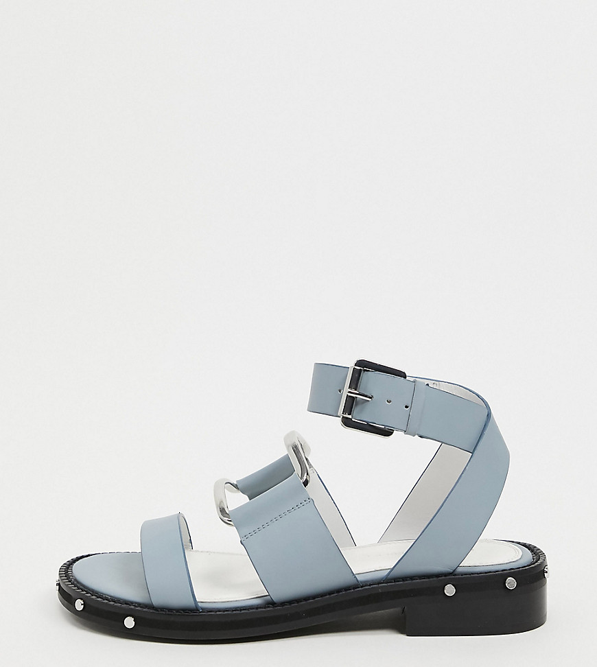 ASOS DESIGN – Farley – Blåklintfärgade, grova sandaler i läder med bred passform, platt sula och nitar