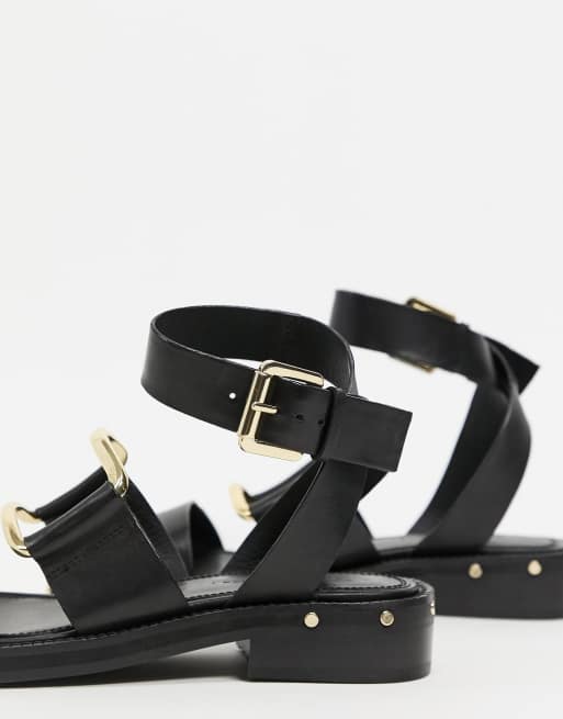 ASOS DESIGN - Farley - Platte sandalen van premium leer met dikke zool en studs in zwart, 4 van 4