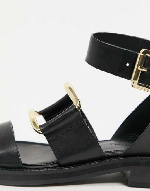 ASOS DESIGN – Farley – Svarta, grova sandaler i läder med platt sula och nitar, 2 av 4