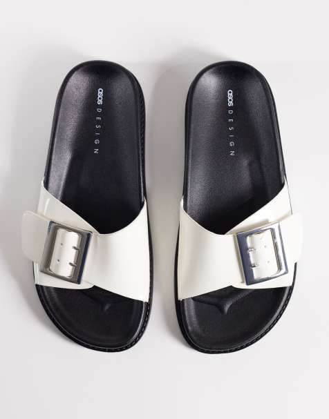 ASOS DESIGN Farley wide strap flat sandals in white - view 1
