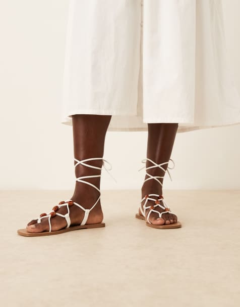 ASOS DESIGN Faroe strappy beaded flat sandals in white - view 1