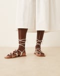 [ASOS DESIGN] ASOS DESIGN Faroe strappy beaded flat sandals in white 36 White