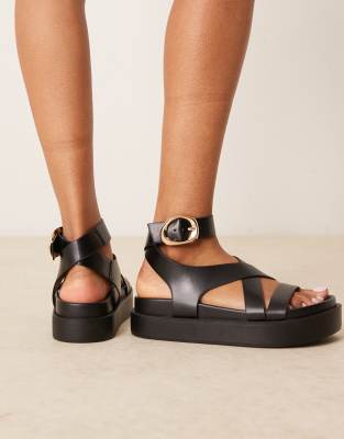Asos Design Wide Fit Farrah Cross Strap Footbed Sandals In Black